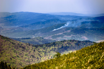 panorama of the Carpathian mountains, national park Skolevski beskidy, Lviv region of Western Ukraine