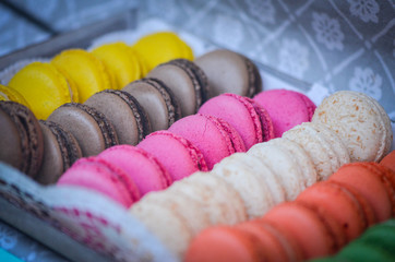 mix of french macaroons close up