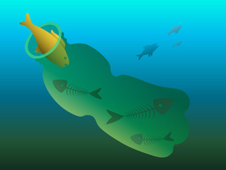 fish and plastic bottle. plastic pollution