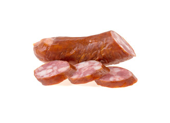 sausage sliced on white background