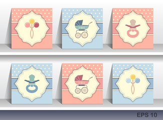 Set of baby invitation cards