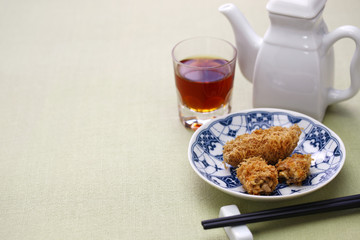 deep fried honeycomb taro dumplings, chinese dim sum and shaoxing wine