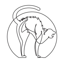 Scared Cat Continuous Line vector Cartoon