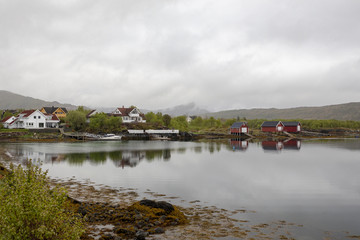 Fototapeta na wymiar Foggy weather in Bronnoysund Northern Norway