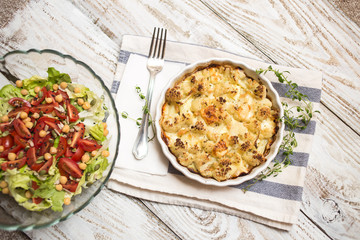 Cauliflower bake and fresh salad 