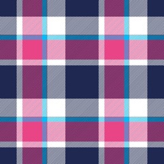 Tartan seamless plaid pattern in blue, pink, dark blue, brown and white color