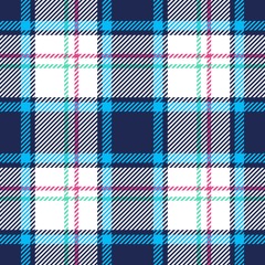 Tartan seamless plaid pattern in blue, mint green, pink and white color