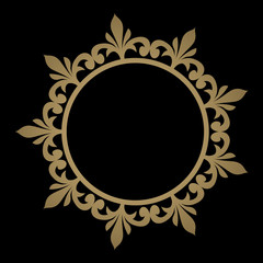 Decorative line art frame for design template. Elegant vector element Eastern style, place for text. Golden outline floral border. Lace illustration for invitations and greeting cards.