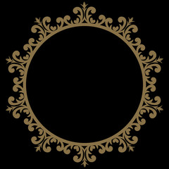 Decorative line art frame for design template. Elegant vector element Eastern style, place for text. Golden outline floral border. Lace illustration for invitations and greeting cards.