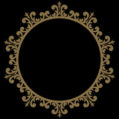 Decorative line art frame for design template. Elegant vector element Eastern style, place for text. Golden outline floral border. Lace illustration for invitations and greeting cards.