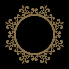 Decorative line art frame for design template. Elegant vector element Eastern style, place for text. Golden outline floral border. Lace illustration for invitations and greeting cards.