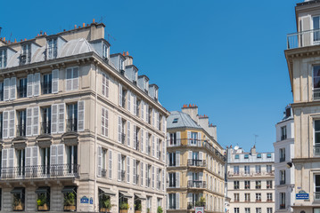 Paris, beautiful building in the center, typical parisian facade 
