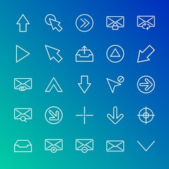 Modern Simple Set of arrows, cursors, email Vector outline Icons. Contains such Icons as  lock, cursor, mail,  letter,  delete,  double and more on gradient background. Fully Editable. Pixel Perfect.