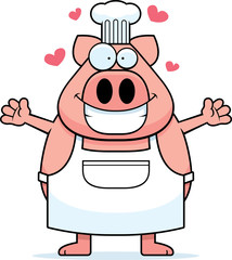 Cartoon Pig Chef Hug