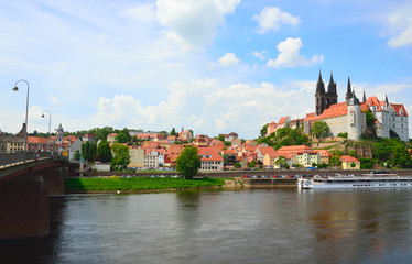 Fototapeta premium Medieval Albrechtsburg castle overlooking the Elbe river in Meissen, Germany
