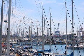 Luxury yachts moored in the harbor of the Mediterranean Sea in Valencia Spain