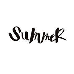 Calligraphic text Summer. Handwritten lettering Summer isolated on white background.