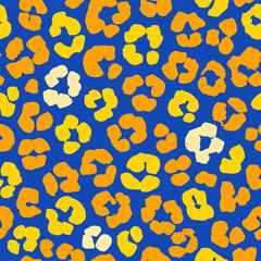 Vector illustration Leopard print seamless background pattern. Yellow and blue animal skin print for textile, wallpaper, wrapping paper and other design. Grunge style.
