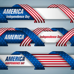 Set of web banners with texts and national flag colors for Fourth of July, American Independence day, celebration; Vector illustration