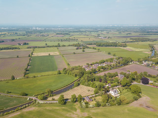 Fototapeta na wymiar Aerial Drone Field Farmer Landscape Dunham Massey Trees