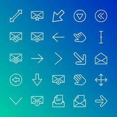 Modern Simple Set of arrows, cursors, email Vector outline Icons. Contains such Icons as  web,  sign,  double,  online,  post,  postal and more on gradient background. Fully Editable. Pixel Perfect.