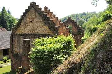 Fototapeta na wymiar Alte Eisenschmiede Ruine in Jaegerthal im Elsass in Frankreich
