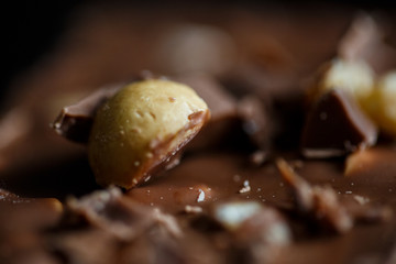Close-up macro photo of chocolate pieces