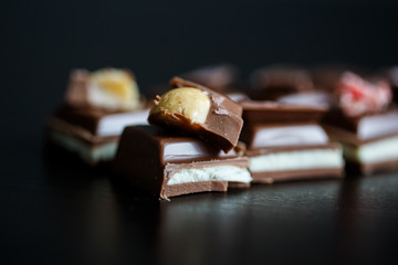 Close-up macro photo of chocolate pieces