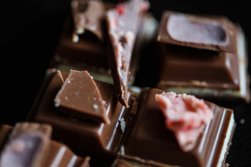 Close-up macro photo of chocolate pieces