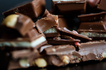 Close-up macro photo of chocolate pieces