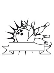 banner text feld schreiben name leere fläche bowling pins umwerfen strike treffer sport verein team crew punkte spaß kugel bahn