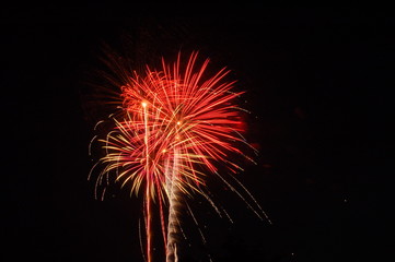 fireworks going off at night in the summer time