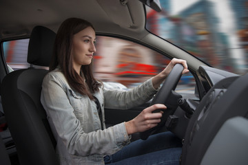 Naklejka premium girl driving a car New York