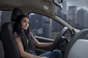 girl driving a car New York