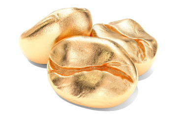 Golden coffee beans, 3D rendering