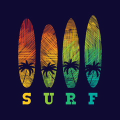 Surf typography poster. Concept for print production. T-shirt fashion Design.