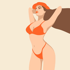 sexy beautiful figure girl  in hat vector illustration flat