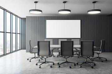 Modern conference room with poster