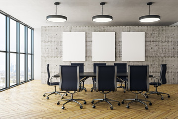 Modern boarding room with poster