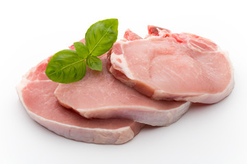 Fresh raw beef steak isolated on white background, top view.