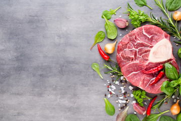 Raw fresh meat Ribeye Steak with spice.