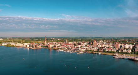 Fototapeta na wymiar panoramic aerial view of the city harbor in rostock, germany