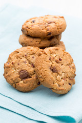 Chocolate oatmeal cookies on the  wooden background.