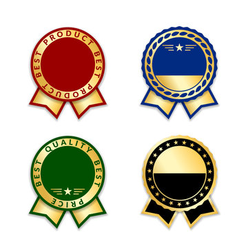 Ribbon award best price labels set. Gold ribbon award icons isolated white background. Best quality golden label for badge, medal, best choice, certificate guarantee product. Vector illustration