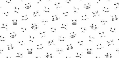 Seamless pattern with funny cartoon faces. isolated on white background