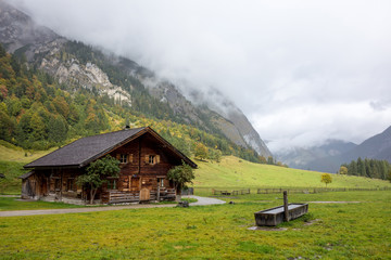 Wooden house on the Ahornboden valley in Tyrol, Austria