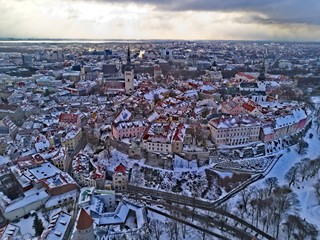 Obraz premium Aerial view of City Tallinn Estonia in winter time