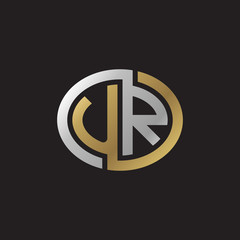 Initial letter UR, looping line, ellipse shape logo, silver gold color on black background