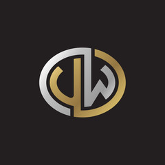 Initial letter UW, looping line, ellipse shape logo, silver gold color on black background