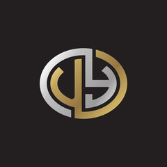 Initial letter UY, looping line, ellipse shape logo, silver gold color on black background